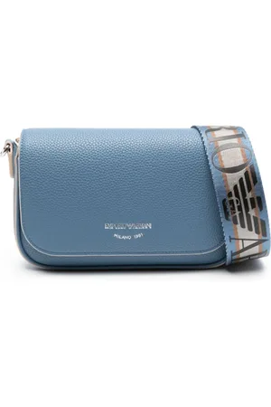 Emporio Armani Tassen, Dames, Blauw, ONE Size, Leer, Gegranuleerde Leren Crossbodytas
