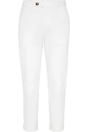 Brunello Cucinelli Broeken, Heren, Wit, L, Katoen, Witte katoenen broek met rechte pijpen