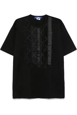 JUNYA WATANABE Tops, Heren, Zwart, M, Katoen, Geborduurd Kunstwerk T-shirt