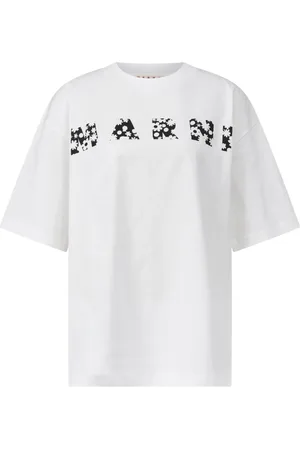 Marni Tops, Dames, Wit, XS, Katoen, Floral Logo Oversized T-Shirt