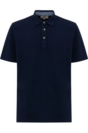 CANALI Tops, Heren, Blauw, L, Katoen, Polo Shirt met Korte Mouwen