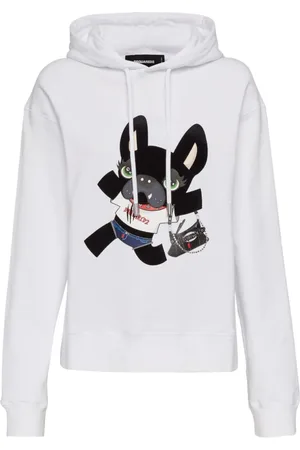 Dsquared2 Sweatshirts & Hoodies, Dames, Wit, 2Xs, Katoen, Hoodie van katoen met grafische print