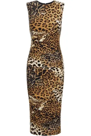 Roberto Cavalli Kleedjes, Dames, Bruin, S, Jaguar Print Jurk Lichtbruin Vrouw