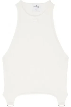 Courrèges Tops, Dames, Wit, L, Polyester, Luxe Ribgebreide Top zonder Mouwen