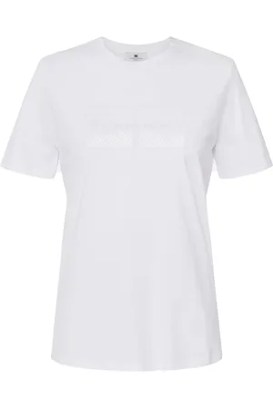 Elisabetta Franchi Tops, Dames, Wit, XL, Katoen, Cotton Jersey T-shirt met Logo Borduursel