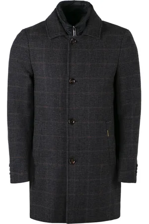 MOORER Mantels, Heren, Grijs, M, Wol, Houndstooth Wol Peacoat met Afneembare Voering