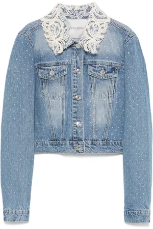 ERMANNO SCERVINO Jassen, Dames, Blauw, S, Denim, Blauw Denim Jasje met Strass Applicaties