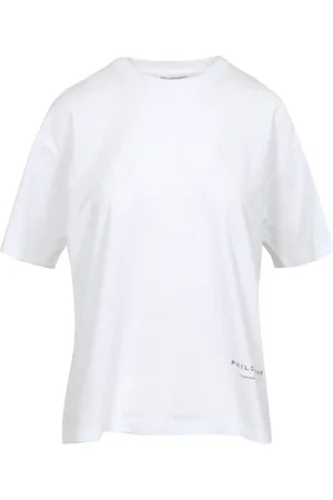 Serafini Tops, Dames, Wit, L, Katoen, Wit Crew Neck T-shirt met Logo