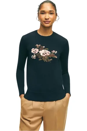 Brooks Brothers Truien, Dames, Blauw, S, Kasjmier, Trui met ronde hals