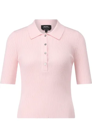 A.P.C. Tops, Dames, Roze, S, Geribbelde Polo Shirt