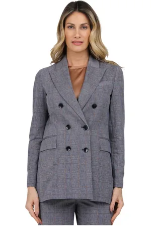 Circolo Jassen, Dames, Blauw, M, Double-Breasted Checkered Jacket