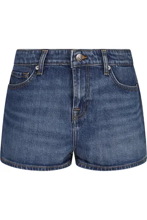 7 for all Mankind Korte broeken, Dames, Blauw, W30, Denim, Blauwe Denim Bermuda Shorts