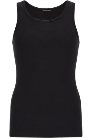 Roberto Cavalli Tops, Heren, Zwart, L, Logo Tanktop Zwart Man Italië