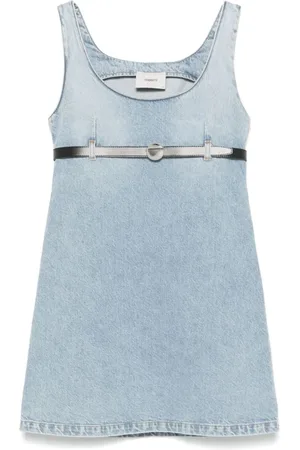 COPERNI Kleedjes, Dames, Blauw, M, Katoen, Jurk met ceintuur en ronde hals