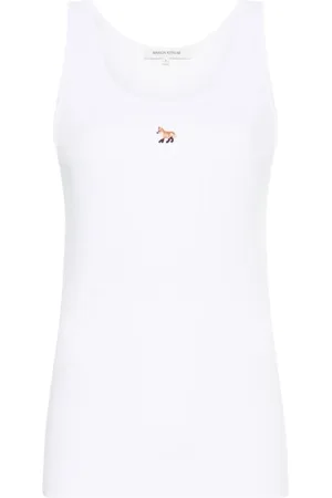 Maison Kitsuné Tops, Dames, Wit, S, Katoen, Baby Fox Rib Tanktop