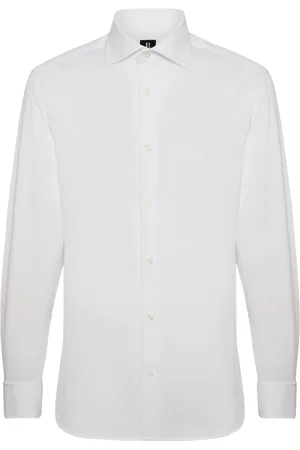 Boggi Milano Overhemden, Heren, Wit, S, Katoen, Stretch P.Point D.Cuff Windsor Collar Overhemd Slim F