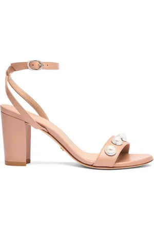 Stuart Weitzman Schoenen, Dames, , 36 EU, Leer, Sandaal met blokhak en parelversiering