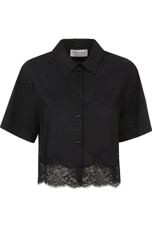 ERMANNO SCERVINO Blouses & Shirts, Dames, Zwart, S, Katoen, Zwart Katoenmix Shirt