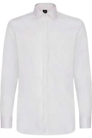 Boggi Milano Overhemden, Heren, Wit, 2Xl, Katoen, Cotton Satin Slim Fit Overhemd