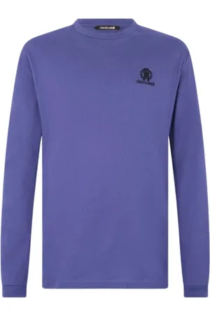 Roberto Cavalli Tops, Heren, Blauw, 2Xl, Katoen, Monogram Katoenen T-shirt met lange mouwen