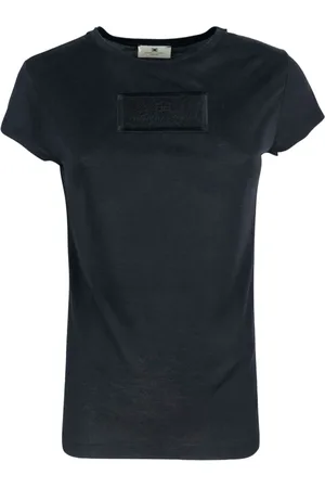 Elisabetta Franchi Tops, Dames, Zwart, S, Zwart T-shirt met Flap Schouders