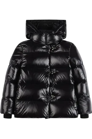 FAY Jassen, Dames, Zwart, M, Nylon, Hooded donsjas met gestreepte stiksels