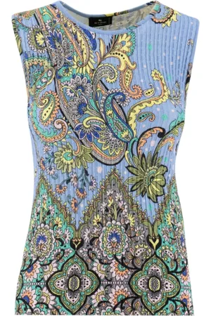 Etro Tops, Dames, Veelkleurig, S, Katoen, Bloemige Geometrische Geribbelde Gebreide Top