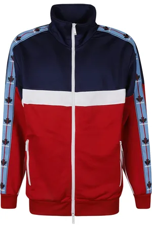 Dsquared2 Sweatshirts & Hoodies, Heren, Veelkleurig, XL, Katoen, Rood, blauw en wit sweatshirt met hoge kraag en ritssluiting