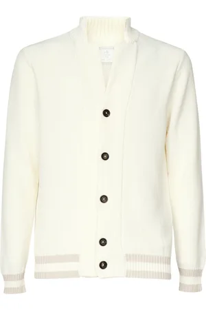 ELEVENTY Truien, Heren, , L, Katoen, Witte Katoenen Cardigan