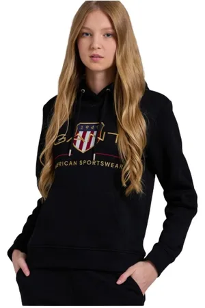 GANT Sweatshirts & Hoodies, Heren, Zwart, M, Katoen, Golden Effect Hooded Sweatshirt