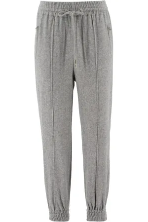 ERMANNO SCERVINO Broeken, Dames, Grijs, S, Wol, High-Waist Track Broek met Trekkoord en Taps Toelopende Pijpen