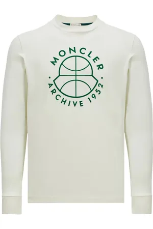 Moncler Sweatshirts & Hoodies, Heren, Wit, M, Katoen, Basketbal Logo Lange Mouw T-shirt