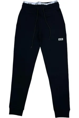 GCDS Broeken, unisex, Zwart, XS, Katoen, Zwarte katoenen joggers met witte tailleband en logo