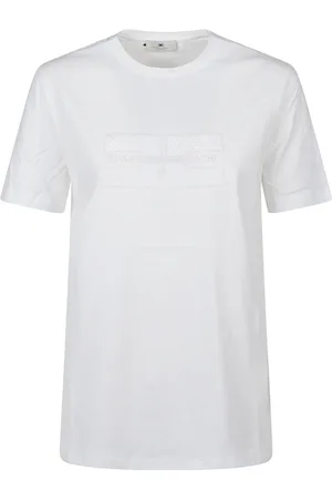 Elisabetta Franchi Tops, Dames, Wit, L, Katoen, Casual Katoenen T-shirt