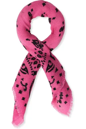 NOTRE-V Accessoires, Dames, Roze, ONE Size, Wol, Roze Zwart Print Stijlvolle Sjaal