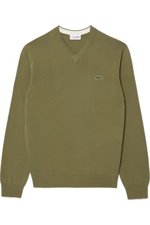 Lacoste Truien, Heren, Groen, M, Katoen, V-hals katoenen trui