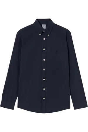 Brooks Brothers Overhemden, Heren, Blauw, M, Katoen, Slim Fit Katoenen Garment Dyed Overhemd met Knoopsluiting