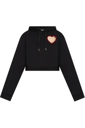 Dsquared2 Sweatshirts & Hoodies, Dames, Zwart, XS, Katoen, Crystal Heart Cropped Cool Fit Hoodie