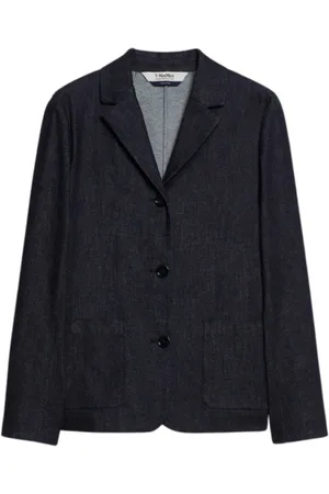 Max Mara Jassen, Dames, Blauw, XS, Katoen, Enkelrijige katoenmix jas