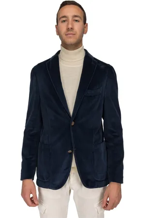 Boglioli Jassen, Heren, Zwart, M, Blauw Velvet Jasje met Metalen Knoop