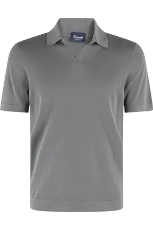 DRUMOHR Tops, Heren, Grijs, 2Xl, Katoen, Gebreid poloshirt, korte mouwen