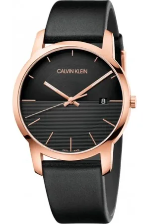 Calvin Klein Accessoires, Dames, Zwart, ONE Size, Leer, Quartz Horloge met Zwarte Wijzerplaat en Leren Band