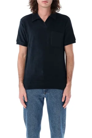 A.P.C. Tops, Heren, Blauw, S, Katoen, Donkerblauwe Polo Shirt met V-Hals