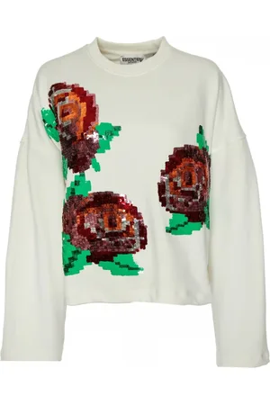 Essentiel Antwerp Sweatshirts & Hoodies, Dames, Wit, S, Katoen, Floral Sequin Sweatshirt