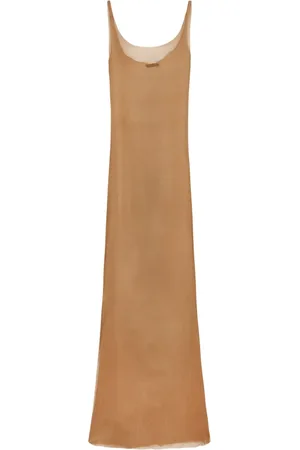 Cortana Kleedjes, Dames, Bruin, L, Chiffon, zijde bronzen jurk met bandjes