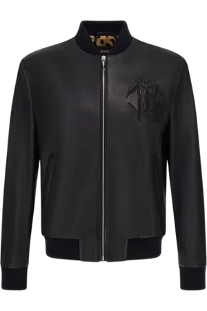 Roberto Cavalli Jassen, Heren, Zwart, M, Zwarte Bomber Leren Jas Gemaakt in Italië