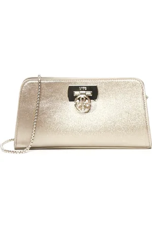 V°73 Tassen, Dames, Geel, ONE Size, Gouden Gestructureerde Clutch met Kettingriem