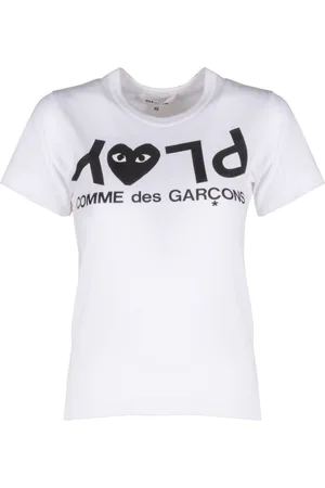 Comme des Garçons Tops, Dames, Wit, L, Katoen, Stijlvol Wit T-shirt met Logo Print