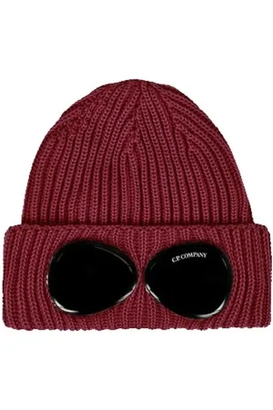 C.P. Company Accessoires, Dames, Rood, ONE Size, Wol, Dik Geribbelde Gebreide Beanie met Brildetail