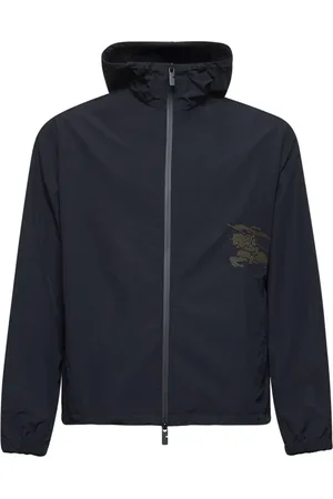 Burberry Jassen, Heren, Blauw, L, Katoen, Hooded Coat met Equestrian Design